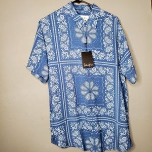 Haiku Collective Men's Bandana Print Button Up Short Sleeve Shirt Sz Medium NEW